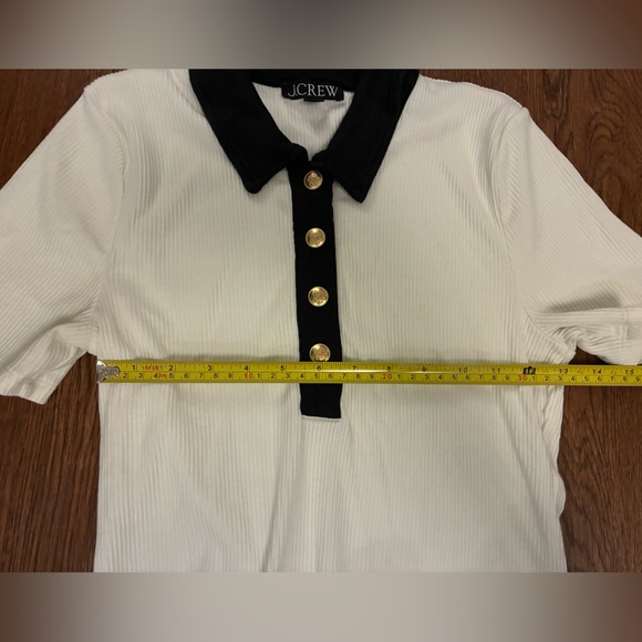 J. Crew White & Black Vintage Rib Polo T-Shirt with Gold Buttons - Size M - Picture 6 of 8